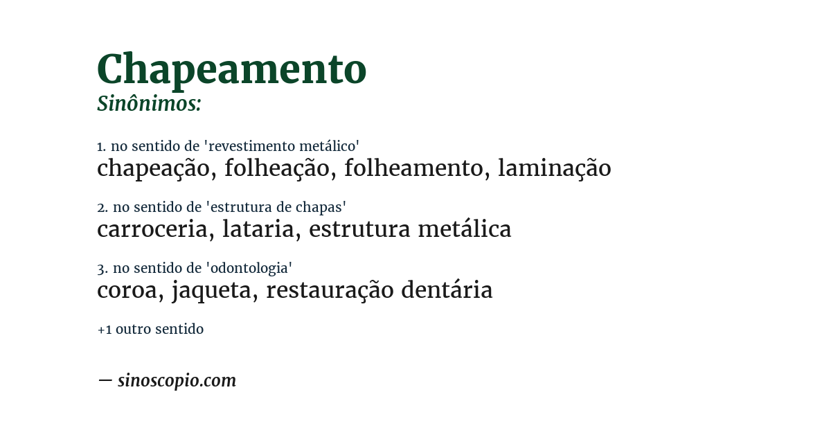 Sinônimo de chapeamento