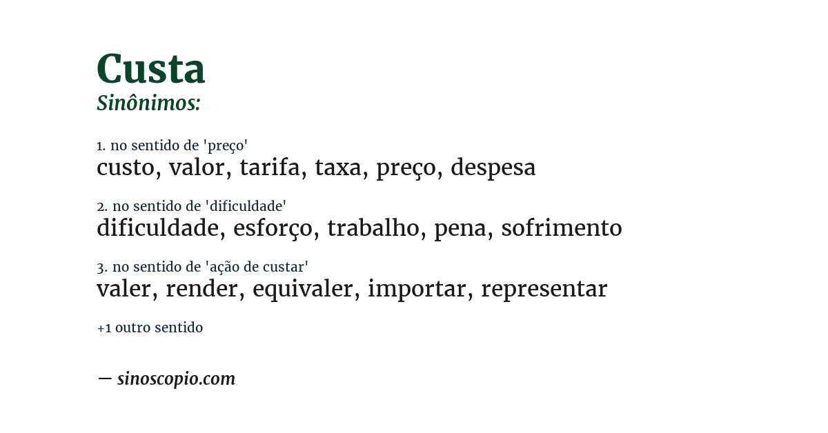 Sinônimo de custa