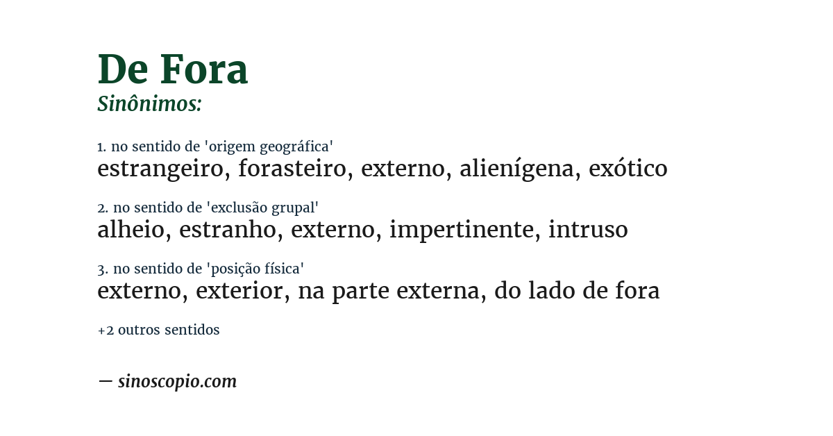 Sinônimo de de fora