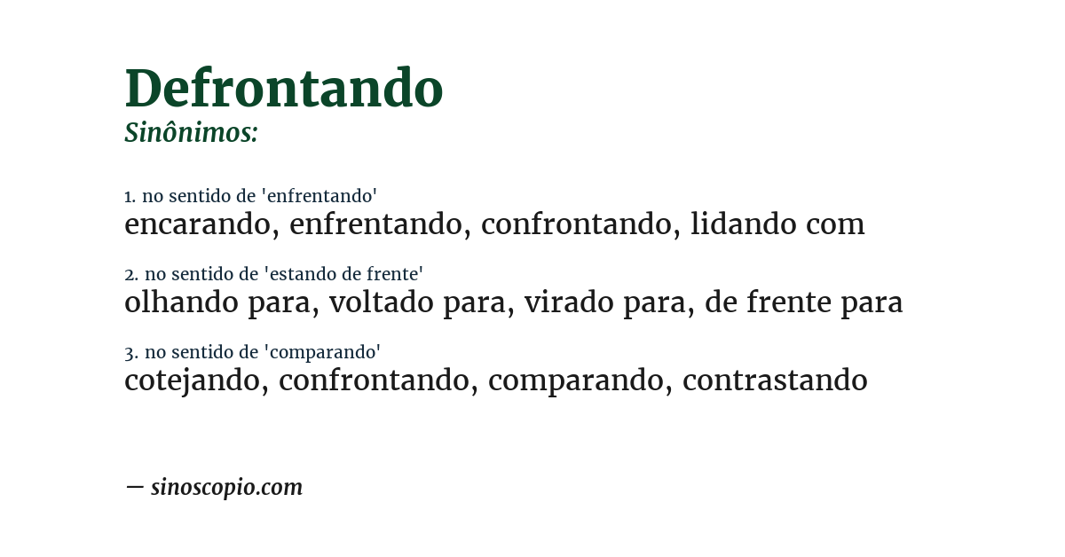 Sinônimo de defrontando