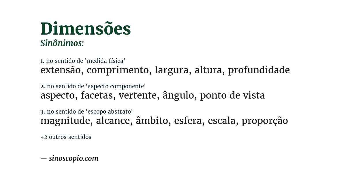 Sinônimo de dimensões