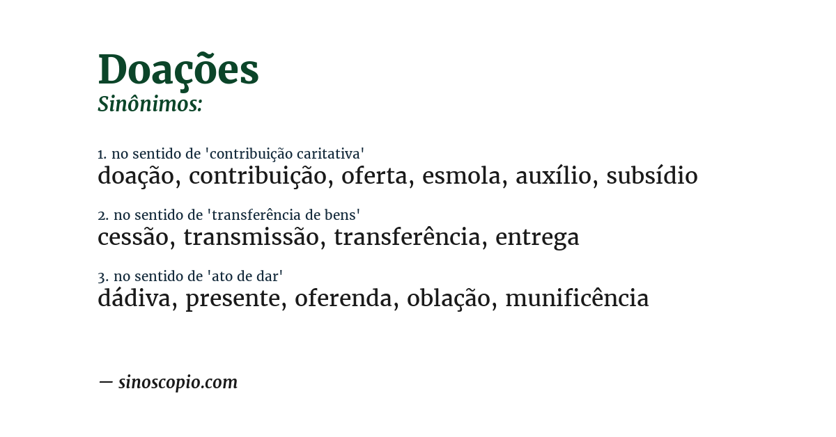 Sinônimo de doações
