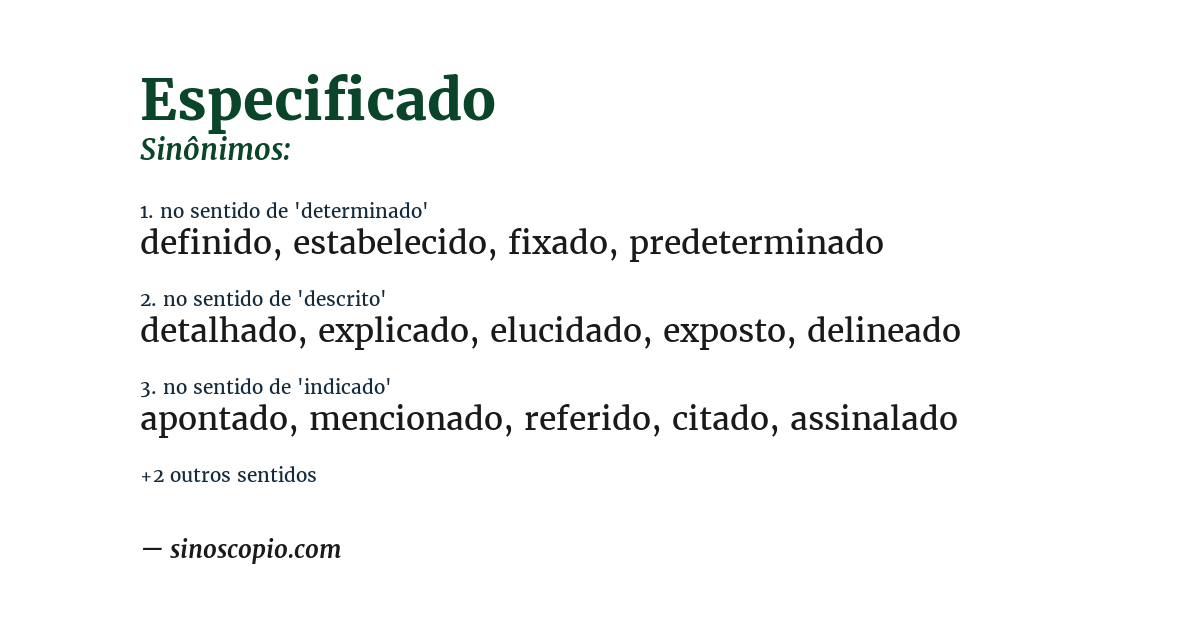 Sinônimo de especificado
