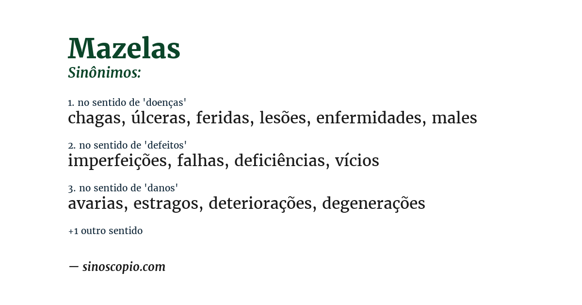 Sinônimo de mazelas