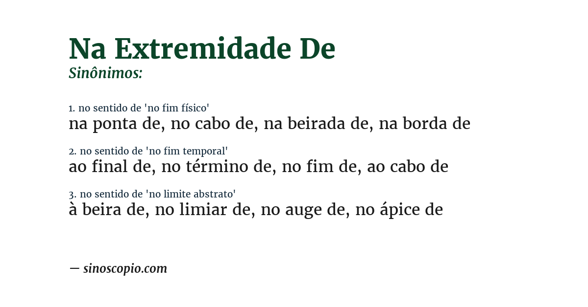 Sinônimo de na extremidade de