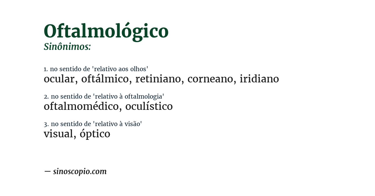 Sinônimo de oftalmológico
