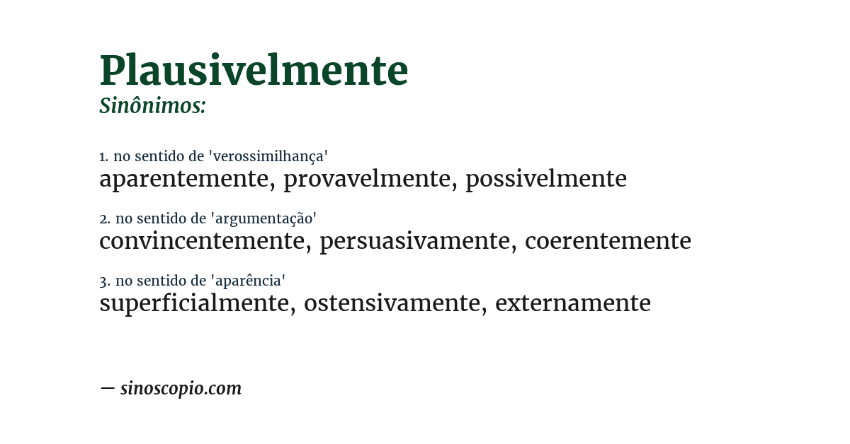 Sinônimo de plausivelmente