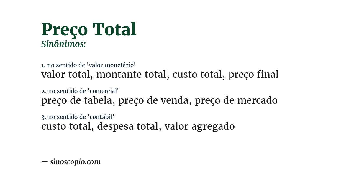 Sinônimo de preço total