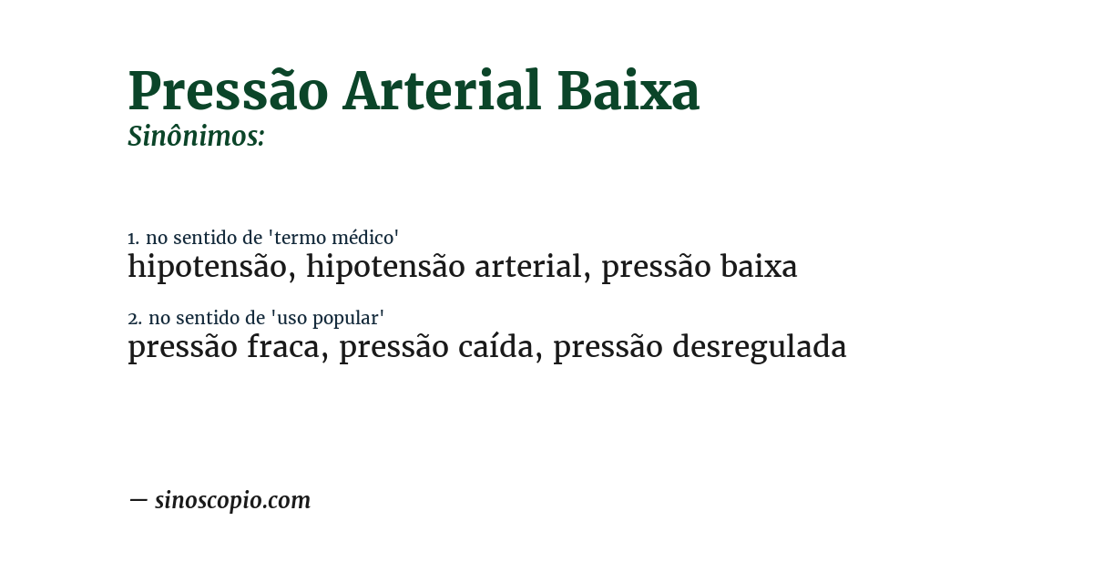 Sinônimo de pressão arterial baixa
