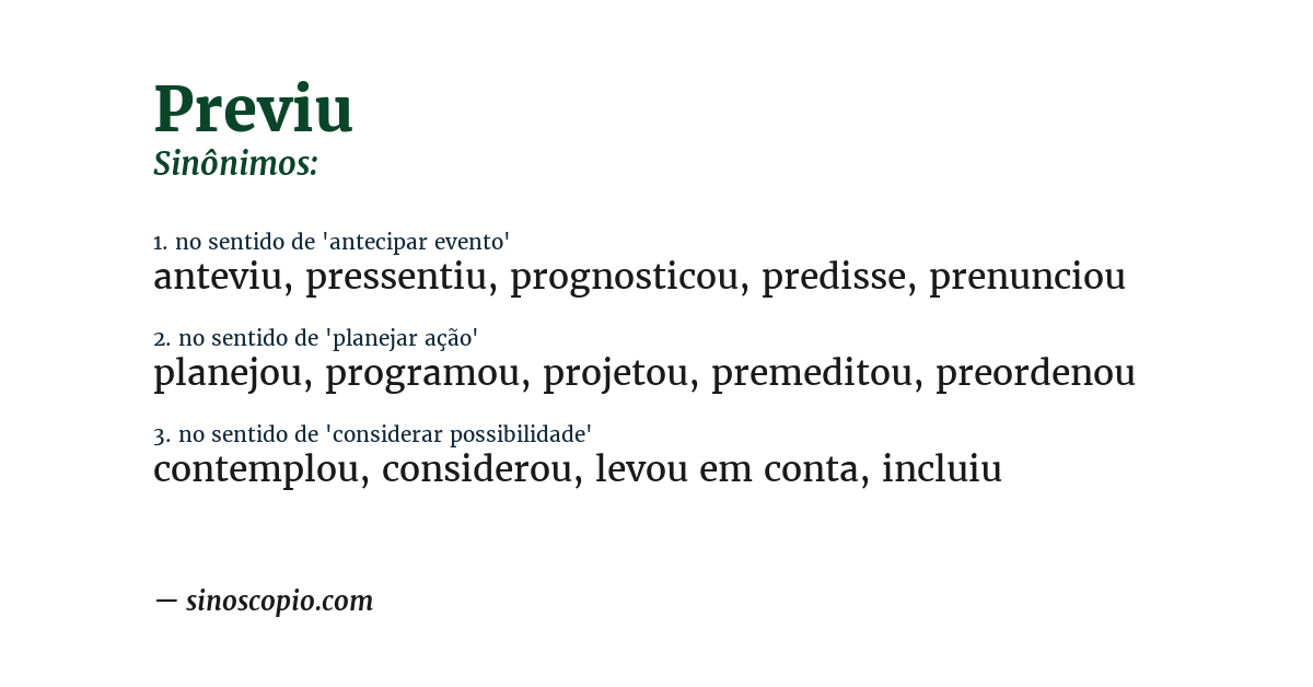 Sinônimo de previu