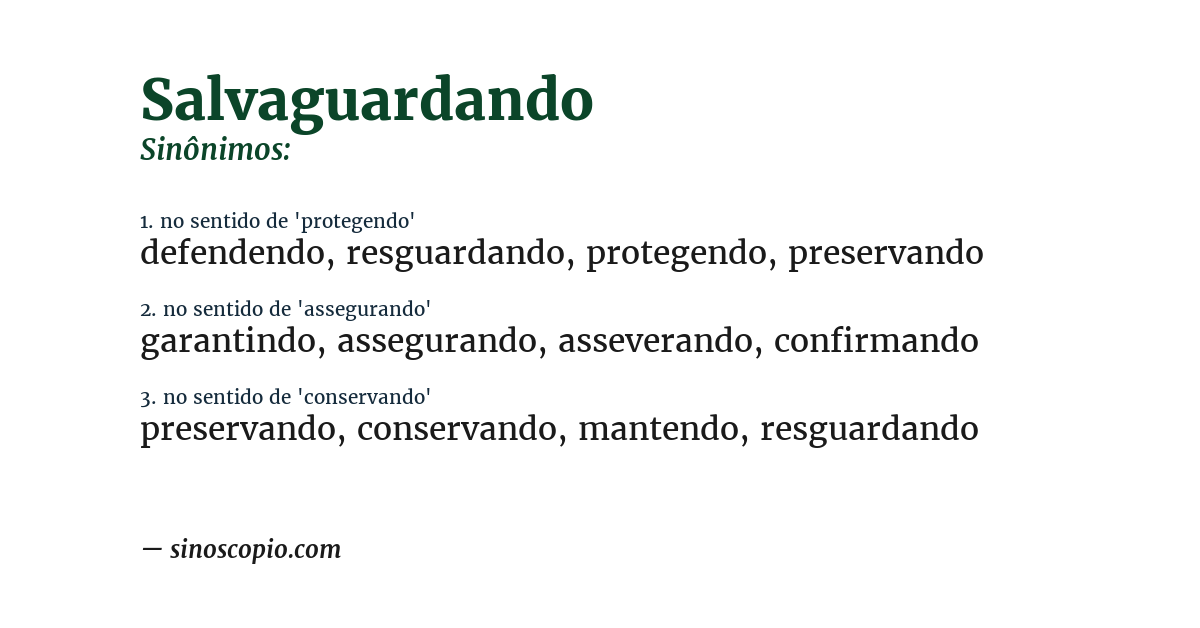 Sinônimo de salvaguardando