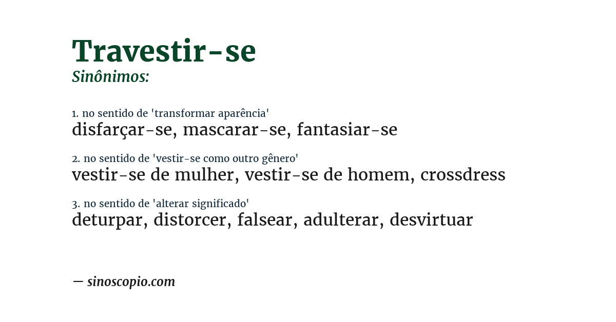 Sinônimo de travestir-se