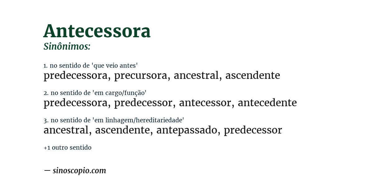 Sinônimo de antecessora