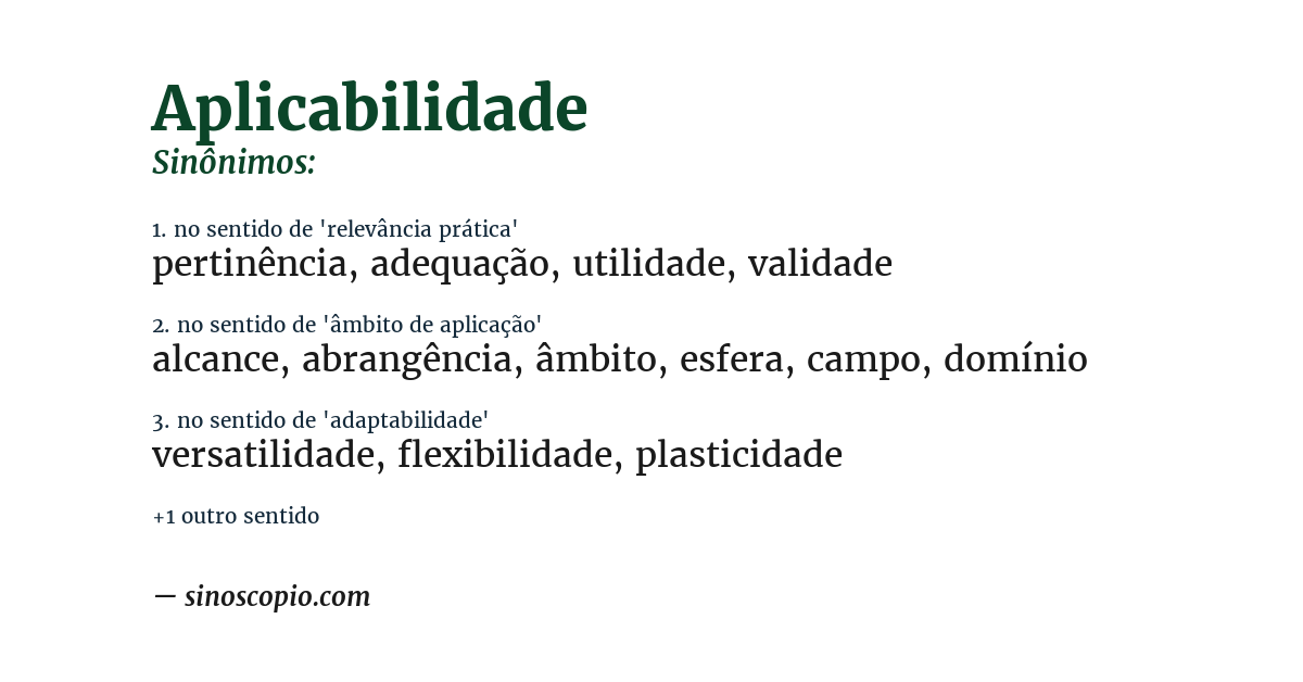Sinônimo de aplicabilidade