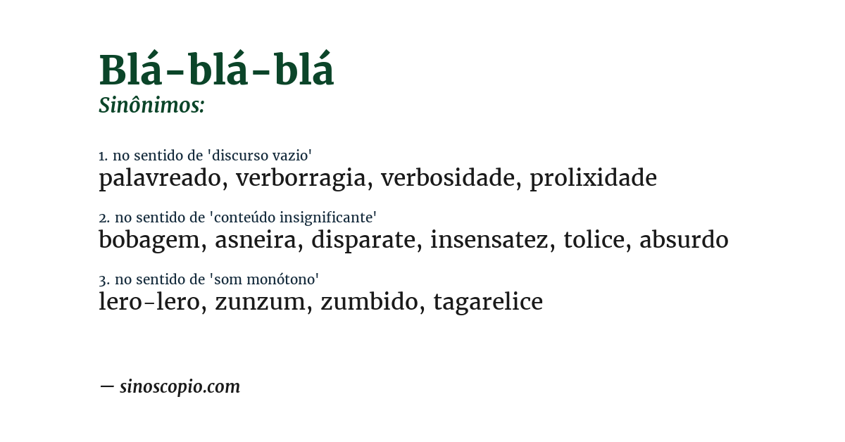 Sinônimo de blá-blá-blá