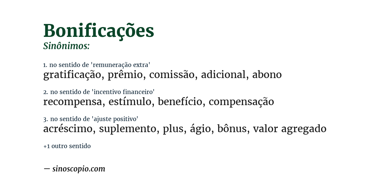 Sinônimo de bonificações