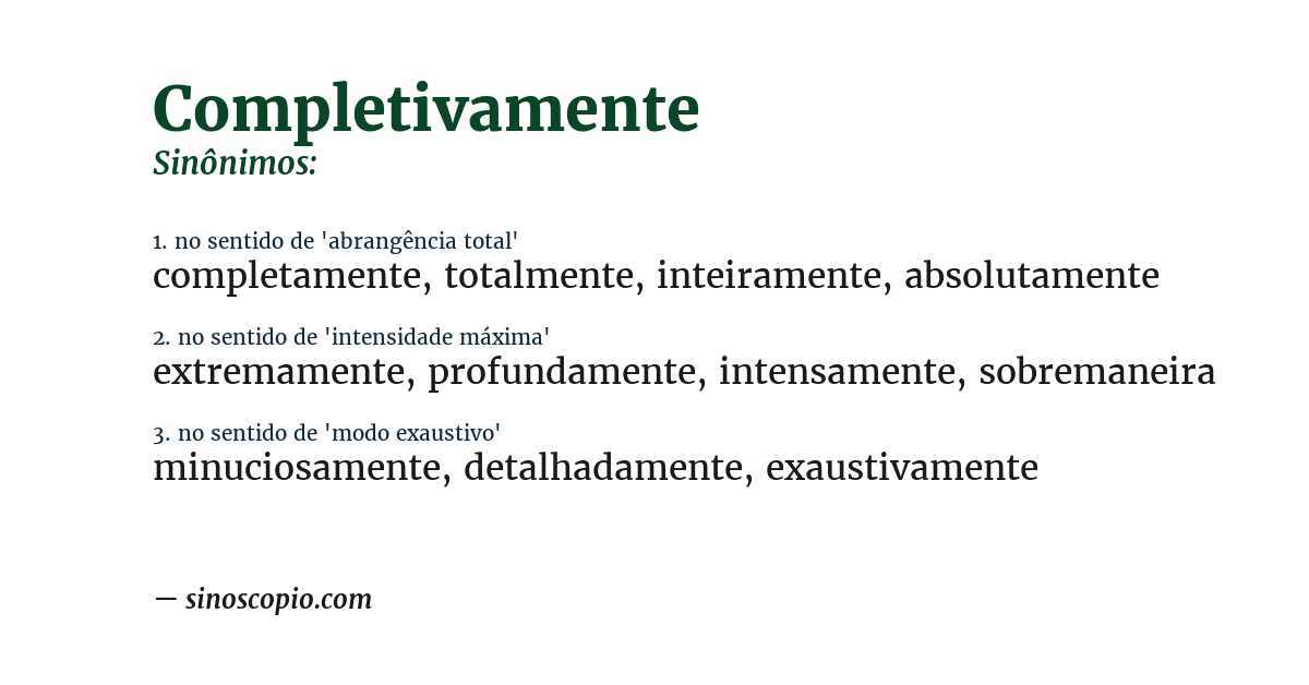 Sinônimo de completivamente