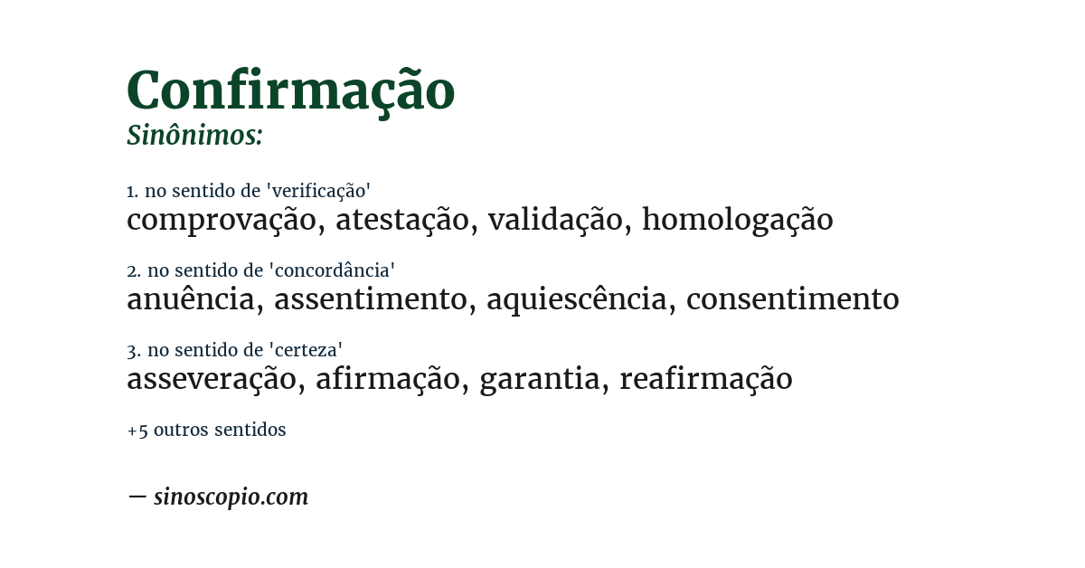 Sinônimo de confirmação