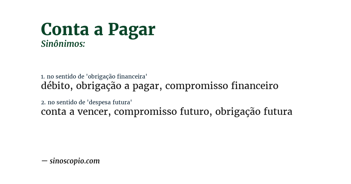 Sinônimo de conta a pagar