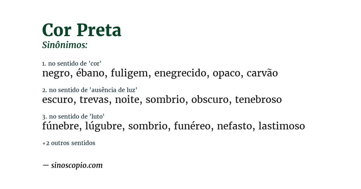 Sinônimo de cor preta