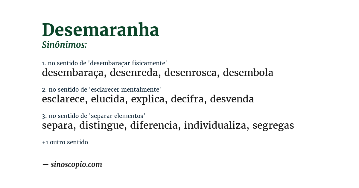 Sinônimo de desemaranha