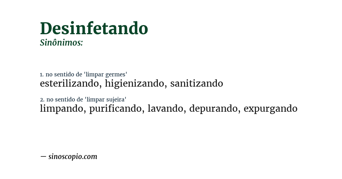 Sinônimo de desinfetando