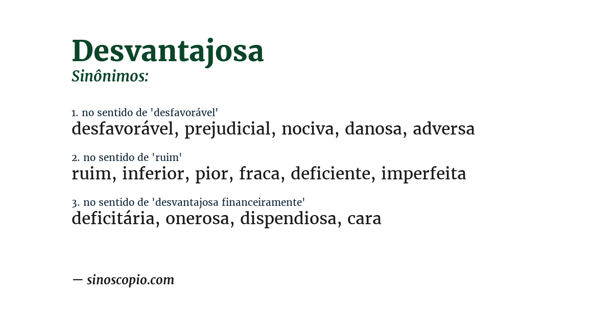 Sinônimo de desvantajosa