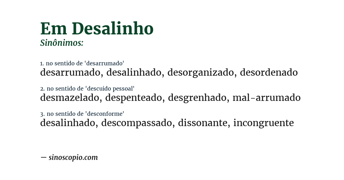 Sinônimo de em desalinho