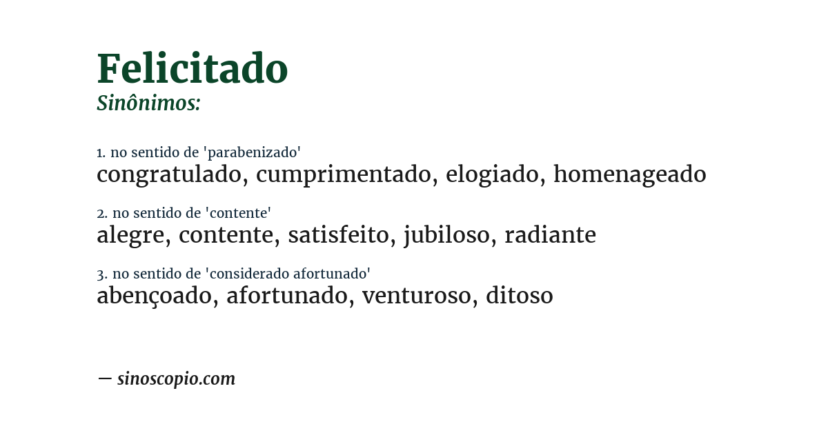 Sinônimo de felicitado