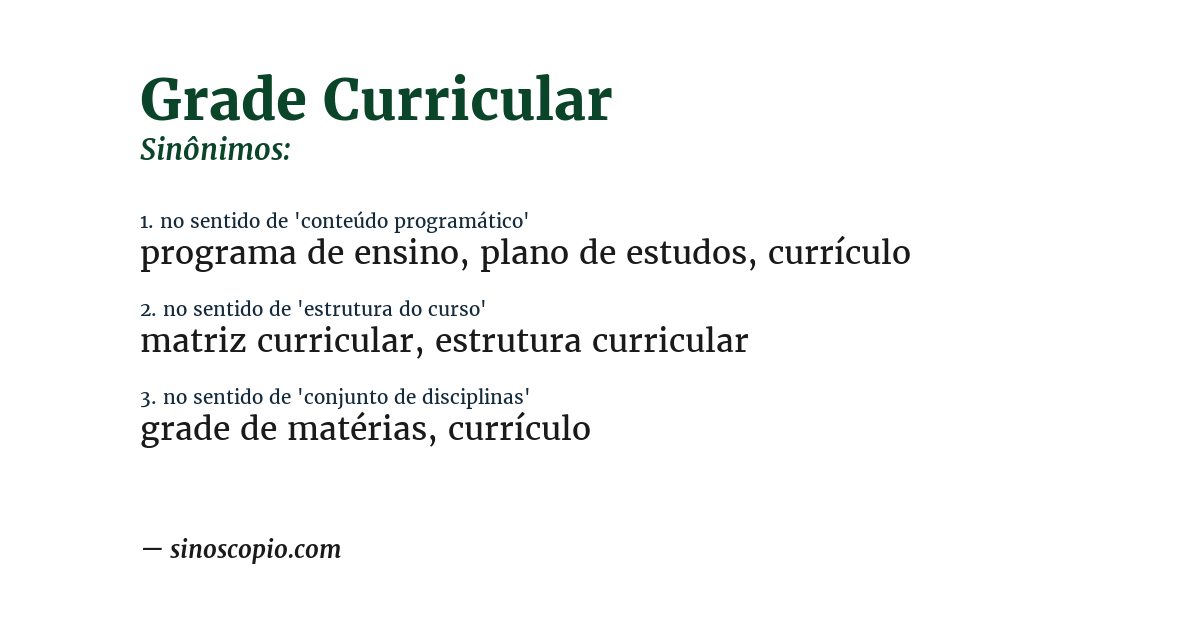 Sinônimo de grade curricular