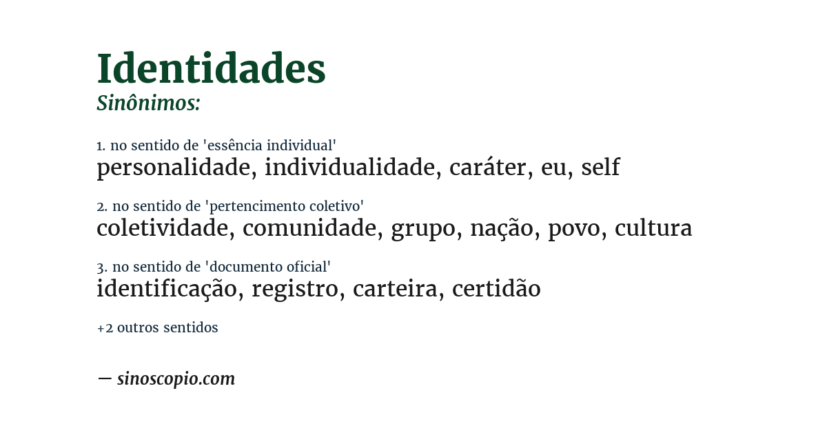 Sinônimo de identidades