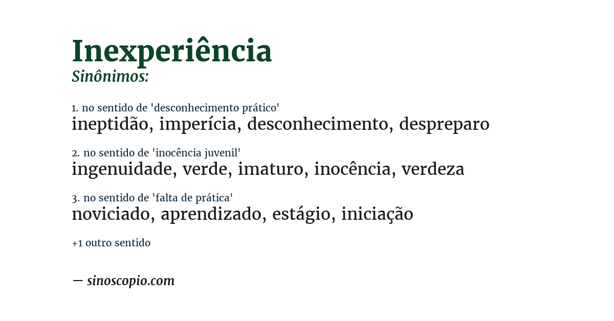 Sinônimo de inexperiência