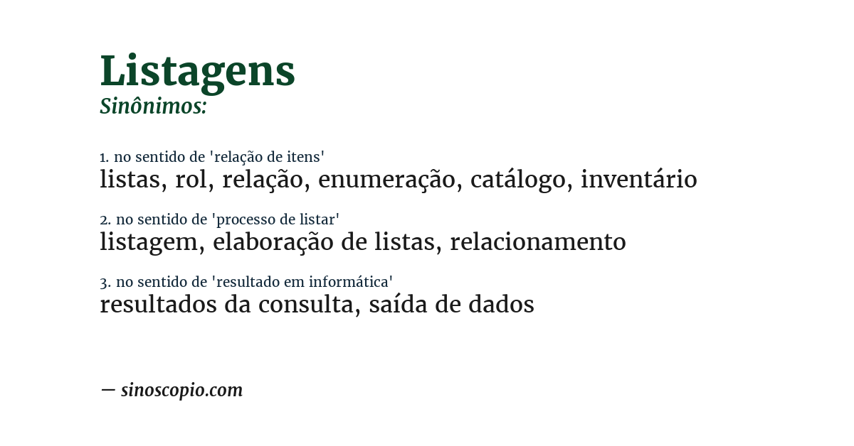 Sinônimo de listagens