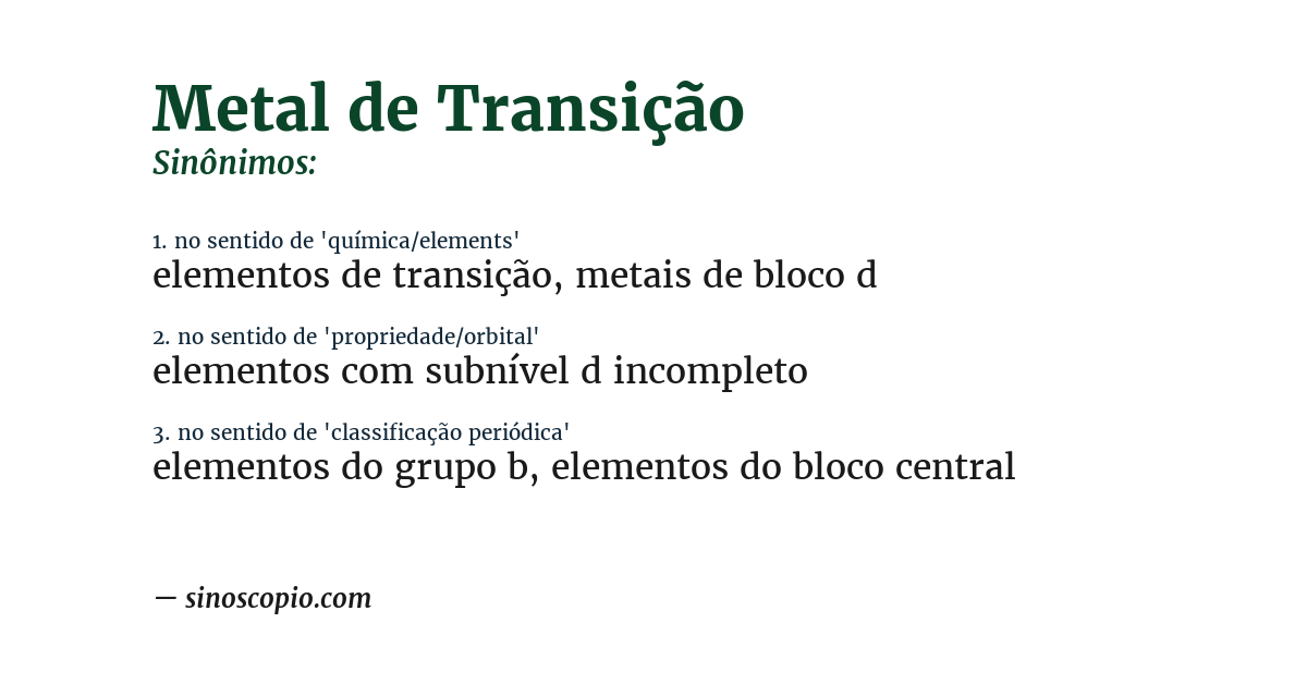 Sinônimo de metal de transição