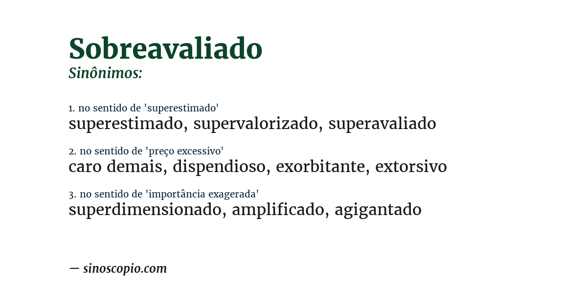 Sinônimo de sobreavaliado