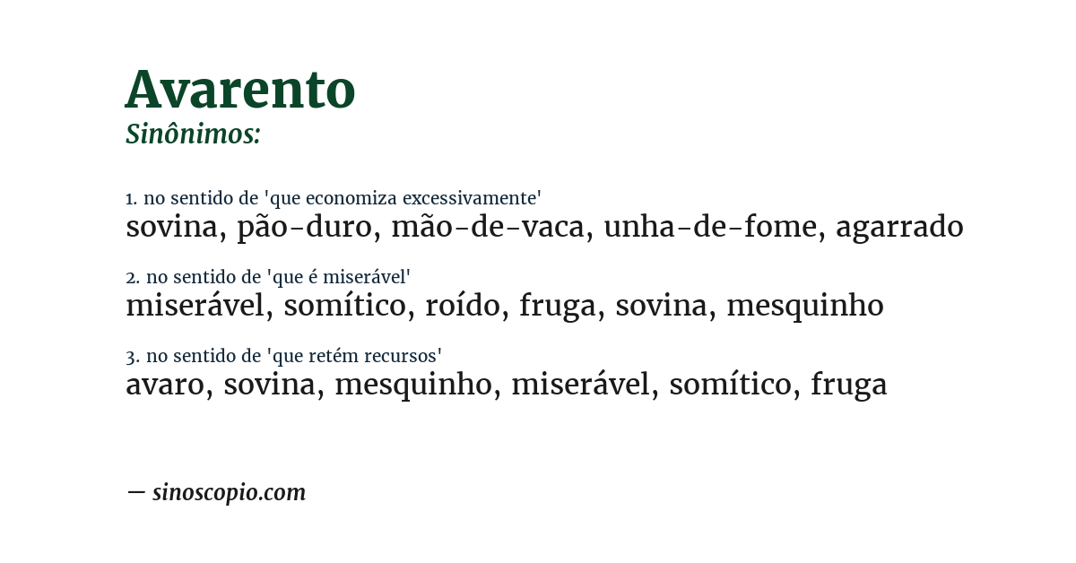 Sinônimo de avarento