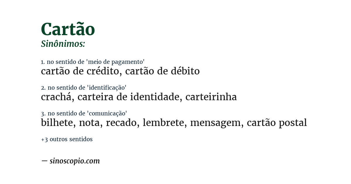 Sinônimo de cartão