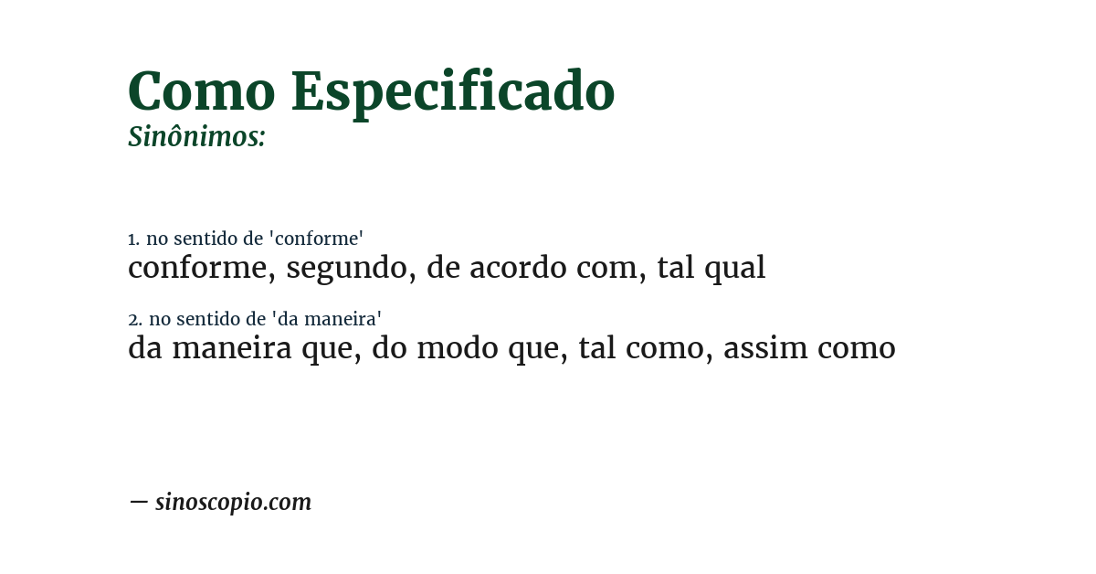 Sinônimo de como especificado