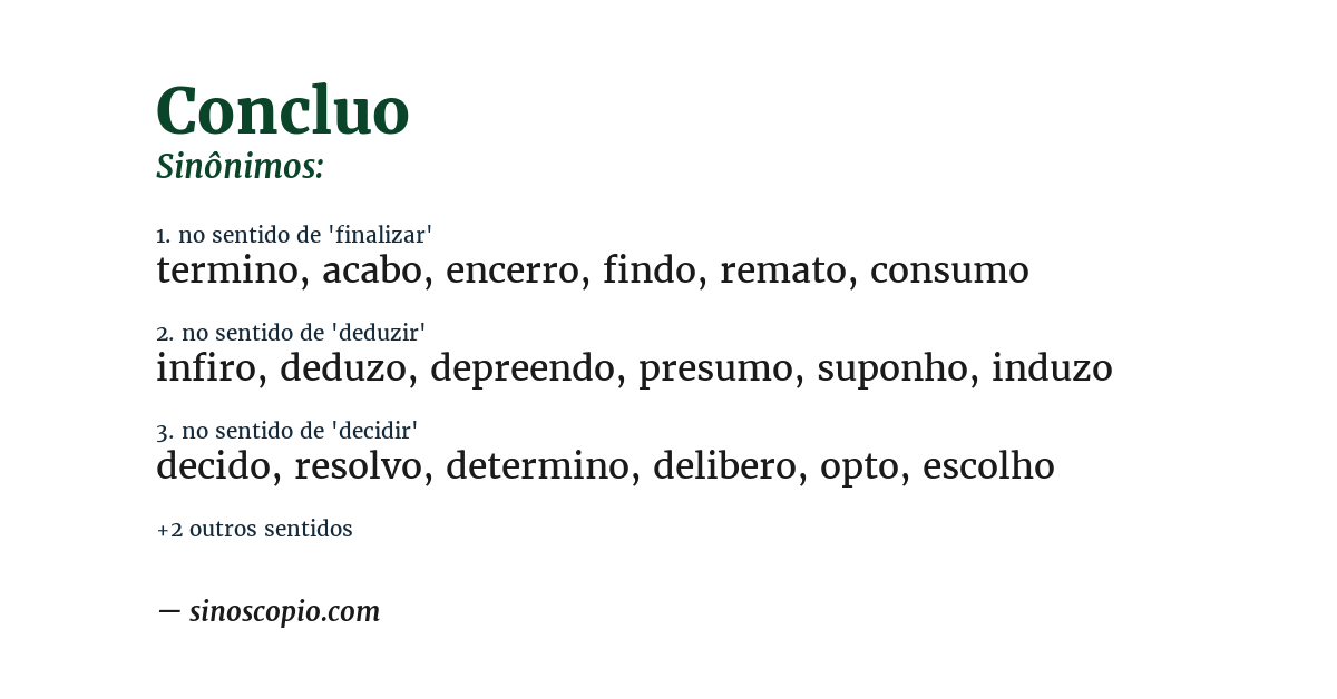 Sinônimo de concluo