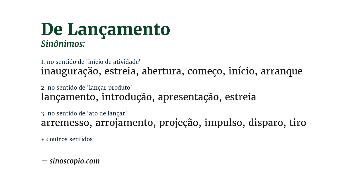 Sinônimo de de lançamento