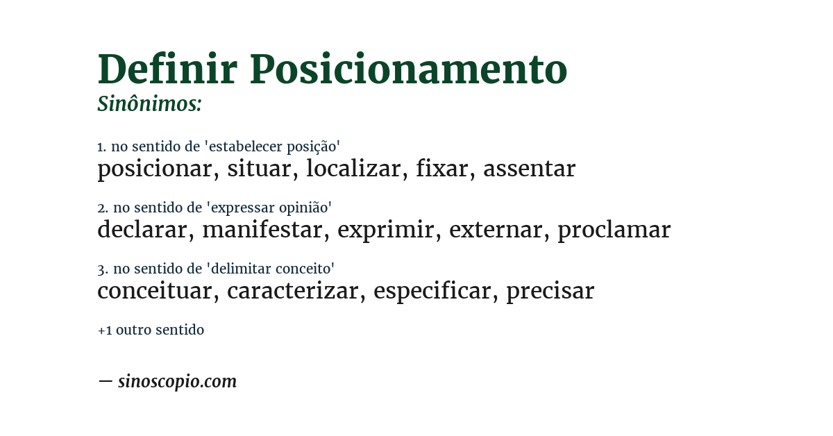 Sinônimo de definir posicionamento