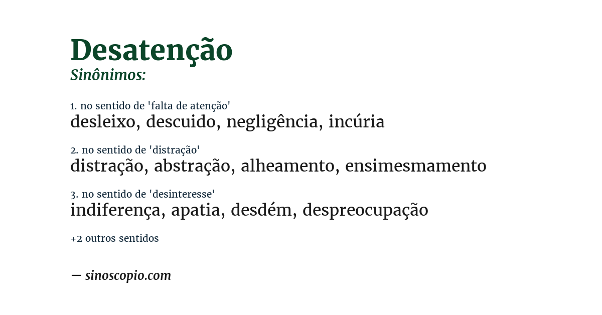 Sinônimo de desatenção
