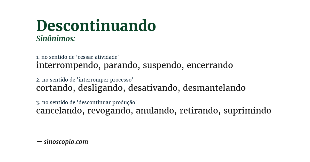 Sinônimo de descontinuando