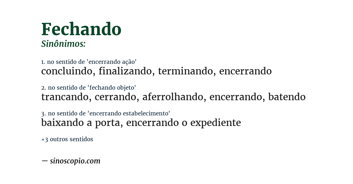 Sinônimo de fechando