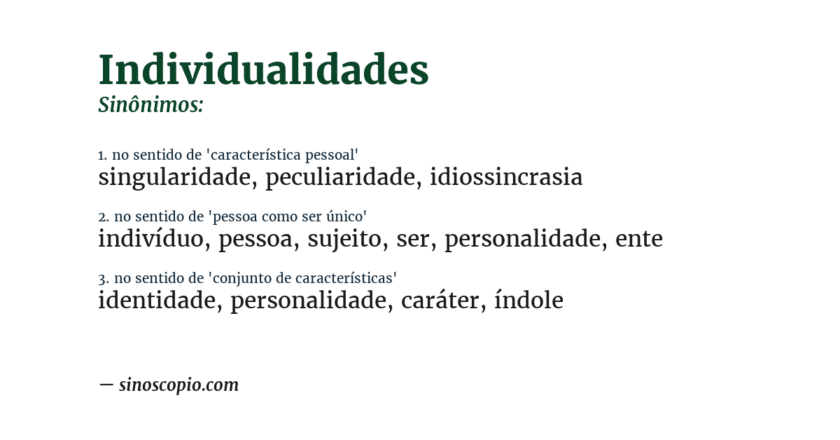 Sinônimo de individualidades