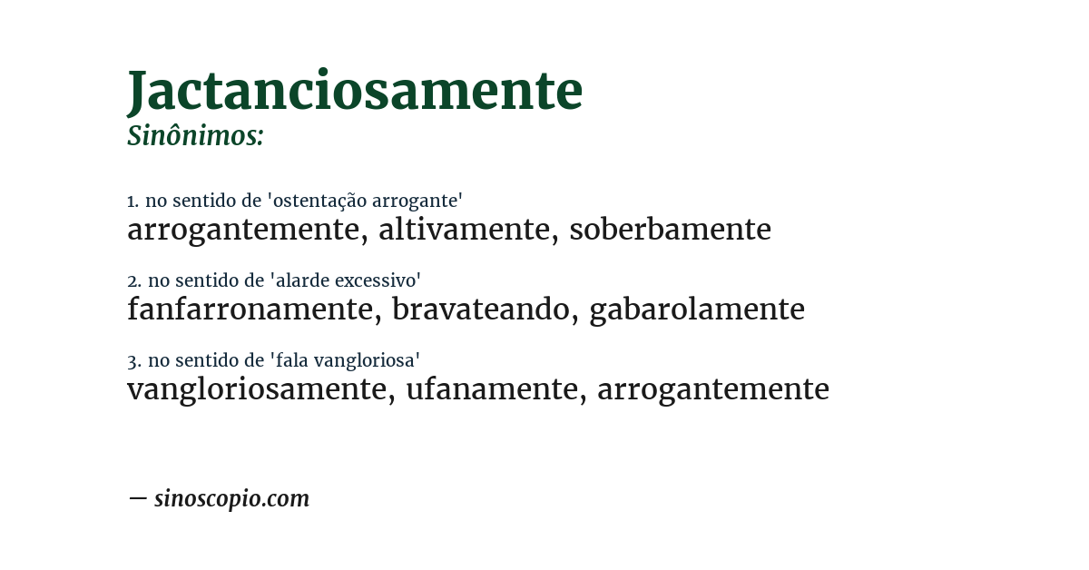 Sinônimo de jactanciosamente
