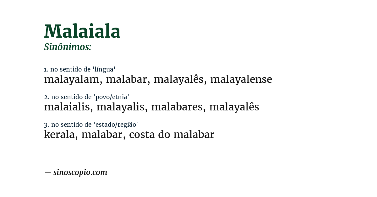 Sinônimo de malaiala