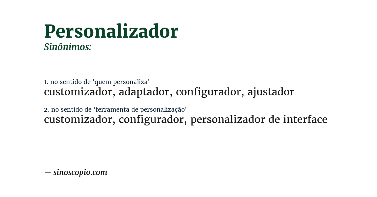 Sinônimo de personalizador