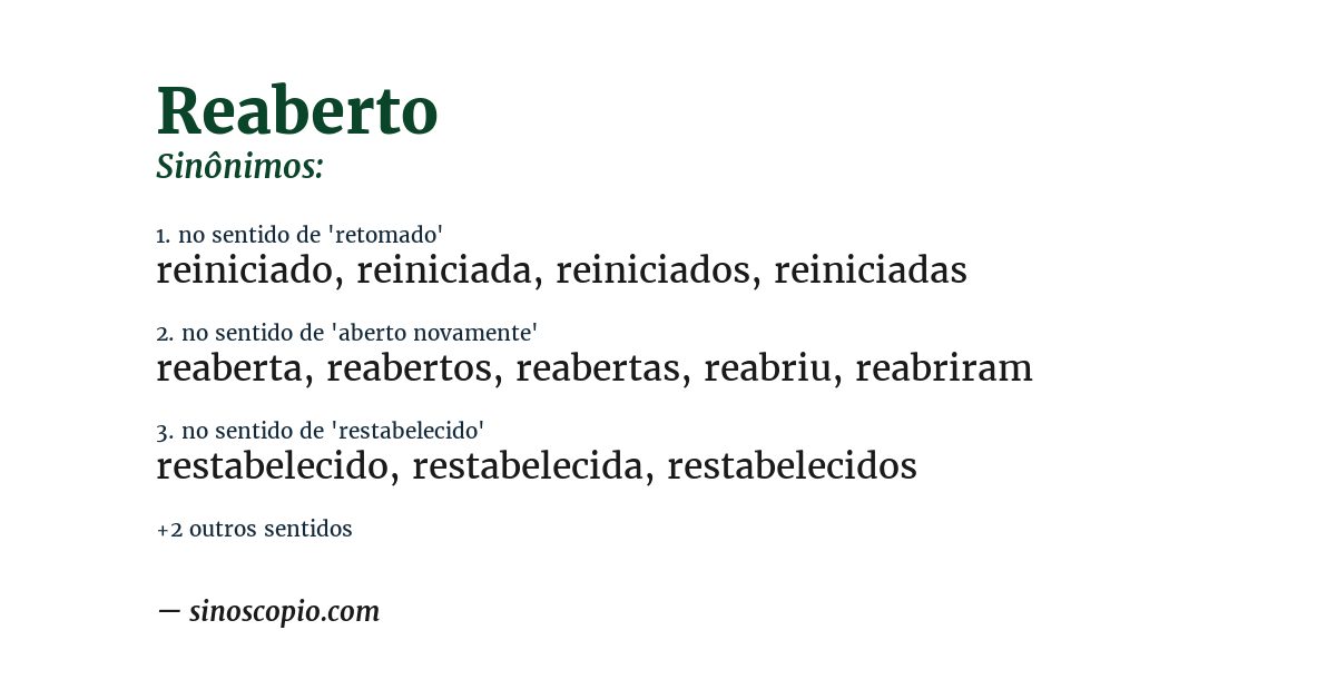 Sinônimo de reaberto
