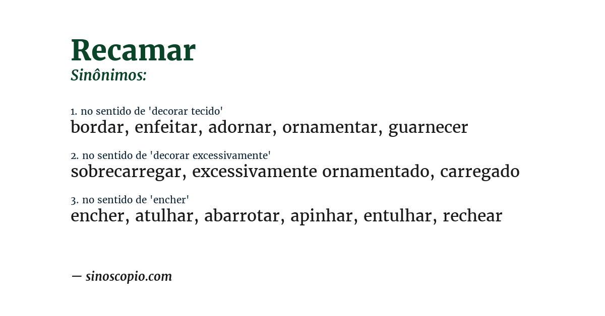 Sinônimo de recamar